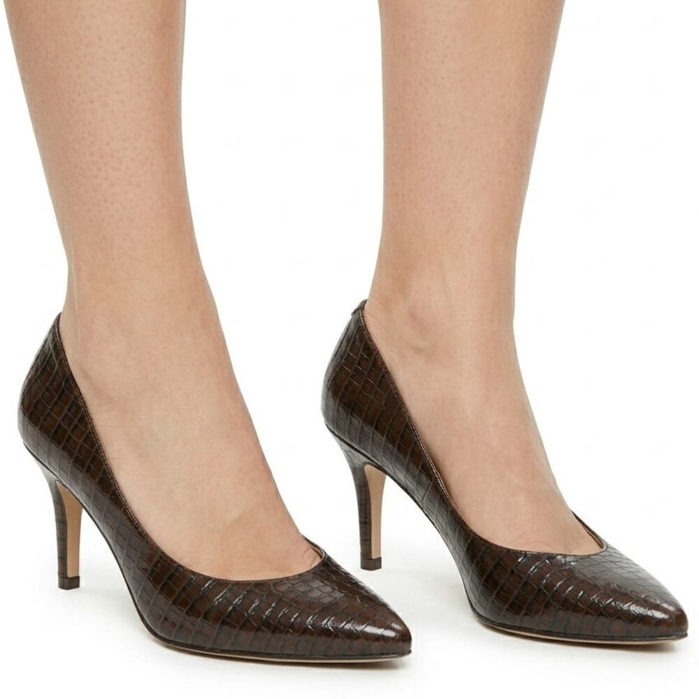 Vintage Brown Faux Crocodile Pumps Embossed Leather Heels Naturalizer Size 7.5